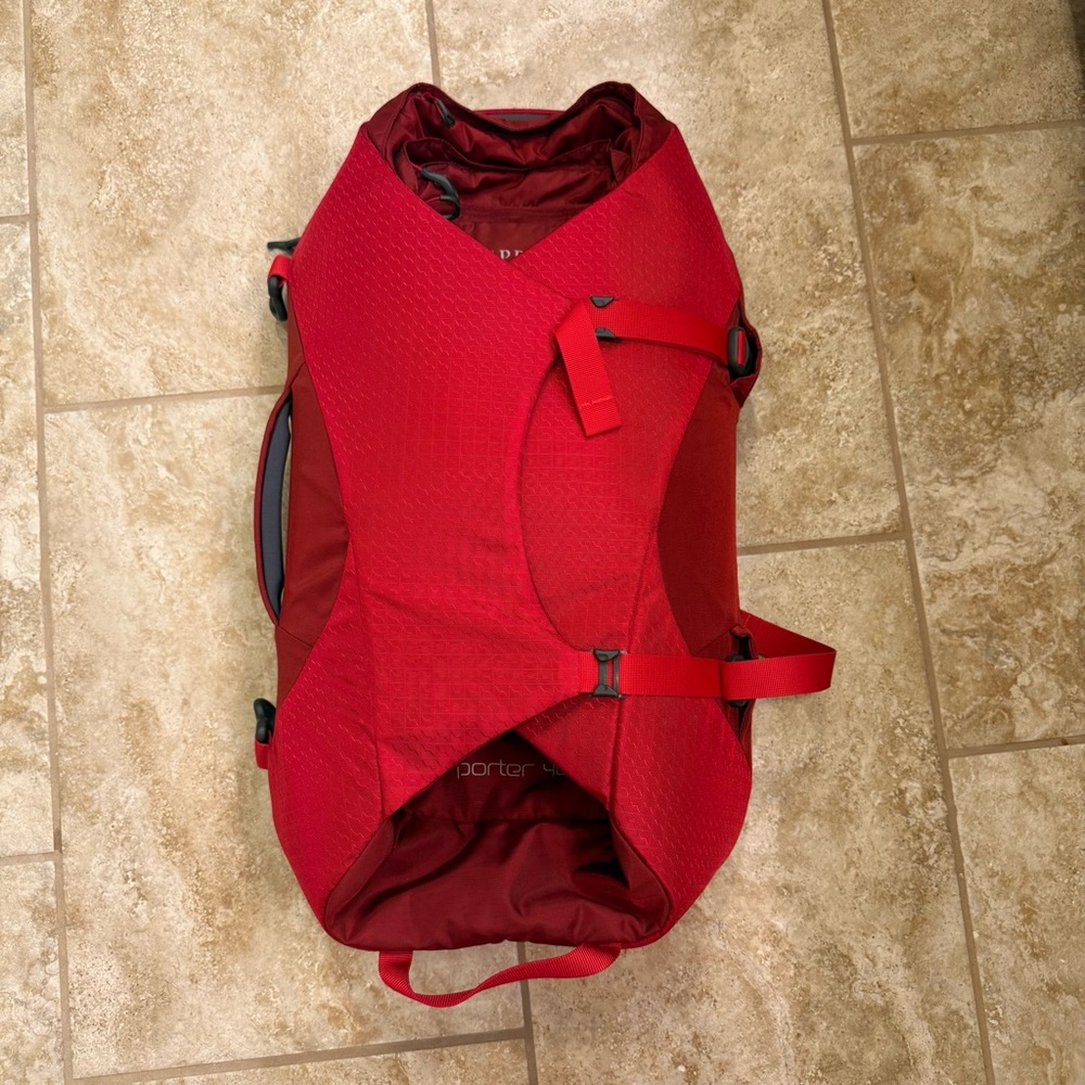 Set of OSPREY Porter 46 Travel Backpack (Diablo Red) & Bago 60L Foldable Duffle - Picture 7 of 15